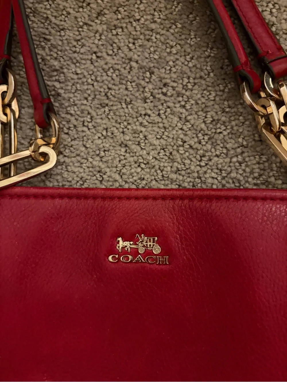 Coach Crimson Leather Tote with Gold Hardware